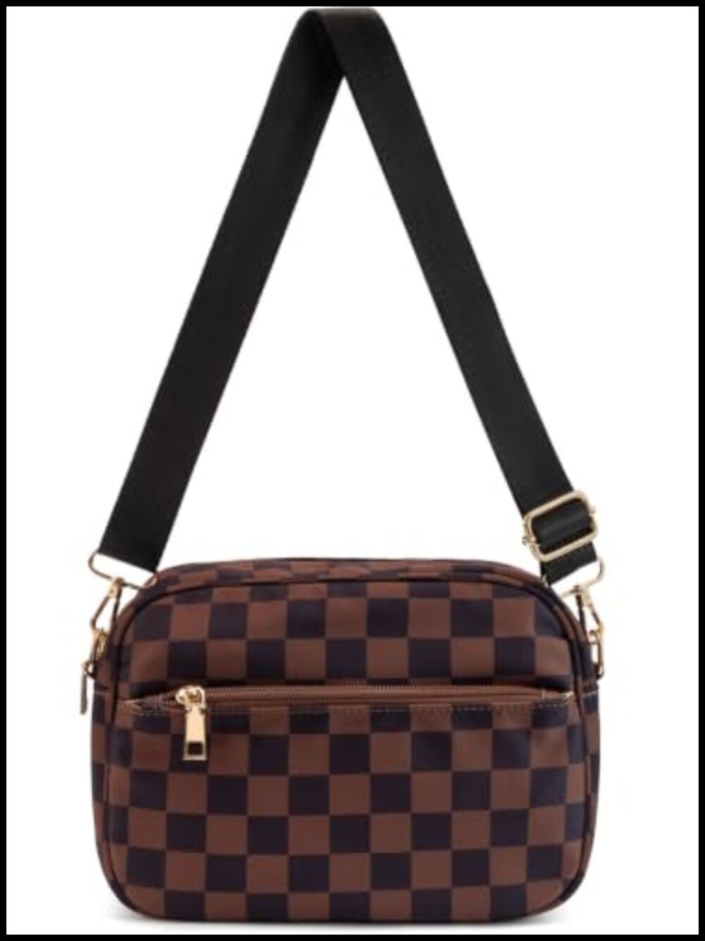 Checkered Crossbody Shoulder Bag PU Leather Multi-Pocket Adjustable Strap